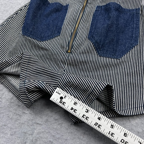 LYKKE WULLF Janae Romper Womens Small Navy Stripe 3" Denim Zip 70s Pockets Retro - Picture 6 of 12